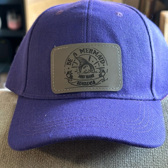 Purple baseball cap with a grey leather patch  “Be a Mermaid and make waves” - Picture 4 of 4